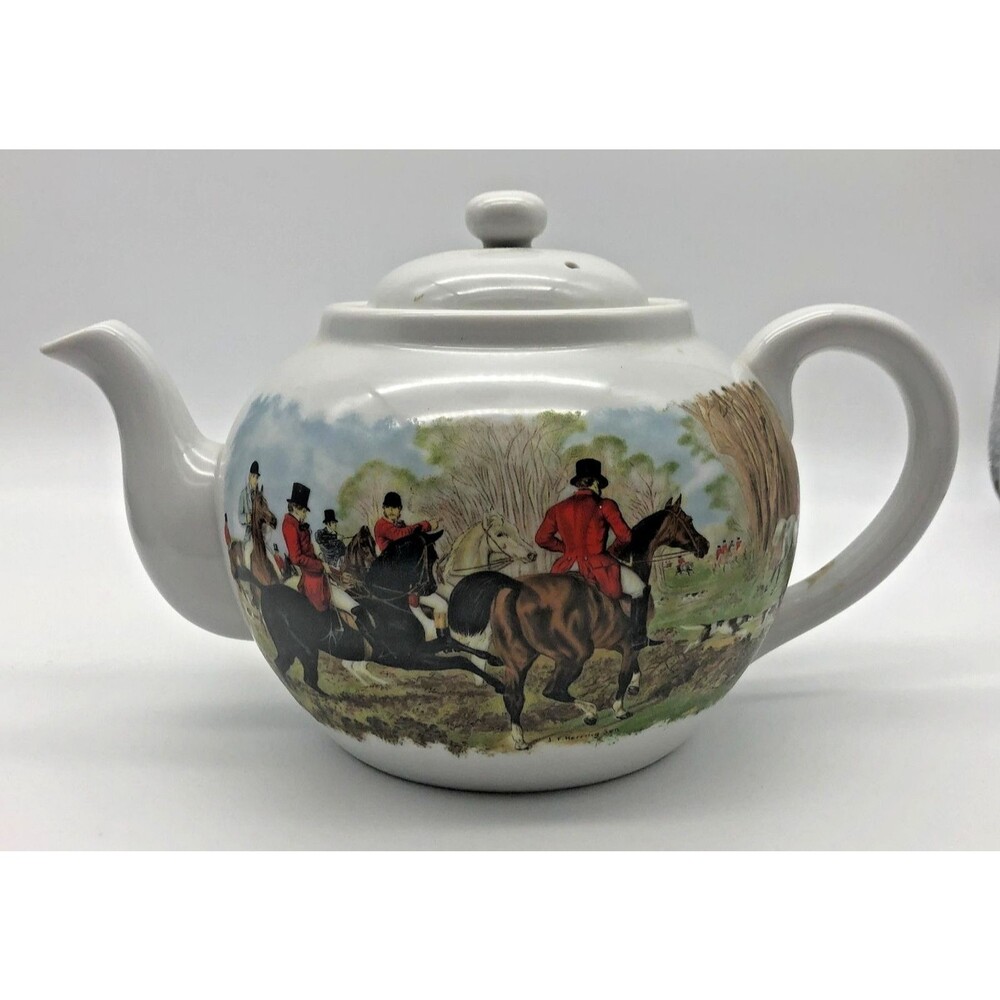Fox Hunting Porcelain Teapot House of Prill with Lid Equestrian Horse READ